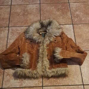 bebe Brown Faux Fur Trim Leather Jacket I Can Try To Fix The Cut,
